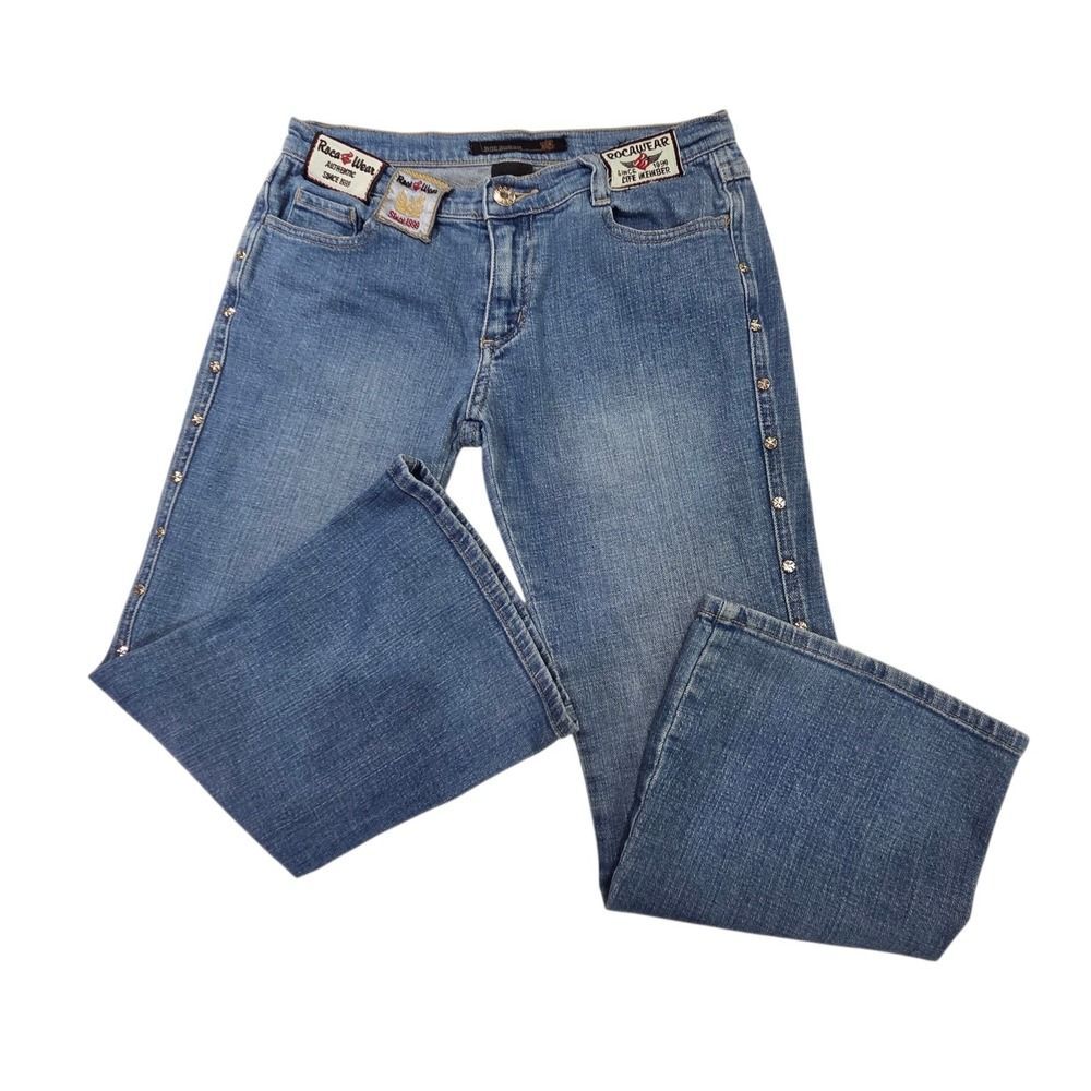 Rocawear Womens Juniors Size 7 Low Rise Cropped Flare Jeans Studded Y2K‎ Style
